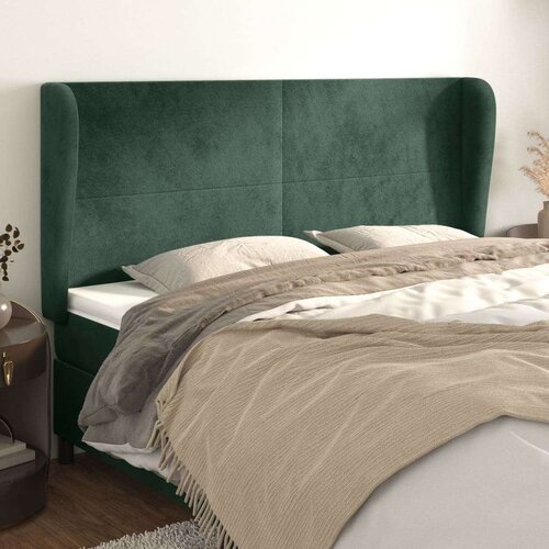  Vzglavje z u&amp;scaron;esi temno zeleno 183x23x118/128 cm žamet Slike