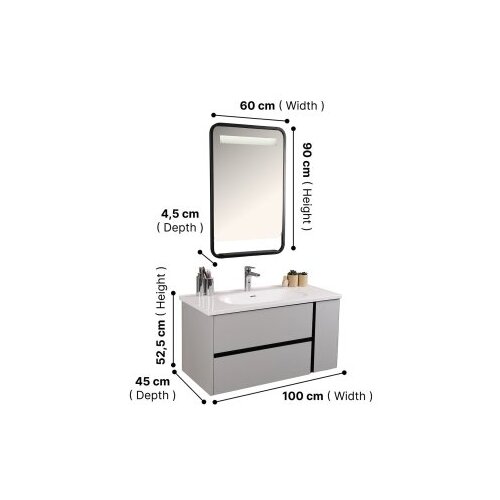 Hanah home Kupatilski ormarić sa umivaonikom i ogledalom (2 komada) Linear Light Grey Slike
