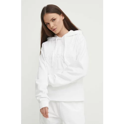 Calvin Klein Jeans Pulover ženski, bela barva, s kapuco, J20J223091