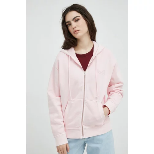 Levi's Bombažen pulover ženska, roza barva, s kapuco