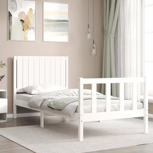  Okvir kreveta s uzglavljem bijeli 90 x 200 cm od masivnog drva