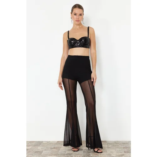 Trendyol Black Flare Transparent Tulle Trousers