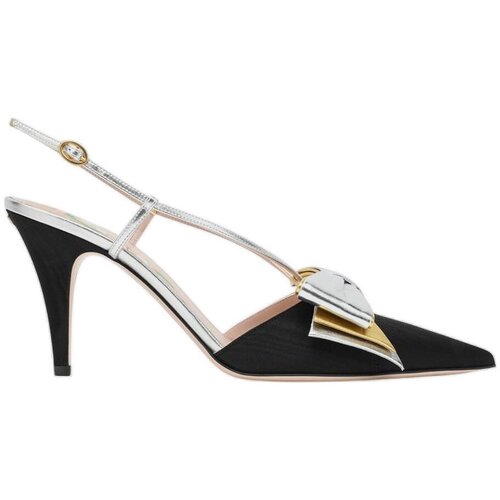 Valentino Bags Salonarji Escarpins Slingback Bowow n&amp;oelig;ud d&amp;eacute;coratif en cuir lam&amp;eacute; Črna Slike