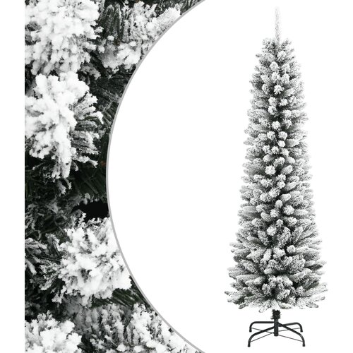 vidaXL Umjetno tanko božićno drvce s pahuljastim snijegom 120 cm PVC i PE - Bijela 120 cm 1 bez LED svjetala Cijene