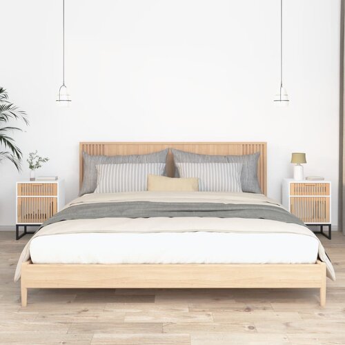 vidaXL Nočna omarica 2 kosa bela 40x30x55,5cm inženirski les in železo Cene
