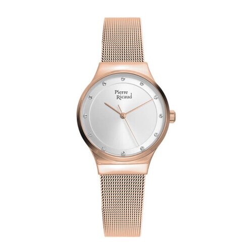 Pierre Ricaud ženski quartz swarovski beli roze zlatni elegantni ručni sat sa roze zlatnim pancir kaišem ( p22038.91r3q ) Cene