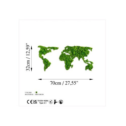 Wallxpert Zidna dekoracija Mapa svijeta, 70x32 cm 6 mm, Zelena Slike