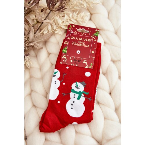 Kesi Men's Christmas Cotton Socks with Snowmen, Red Cene