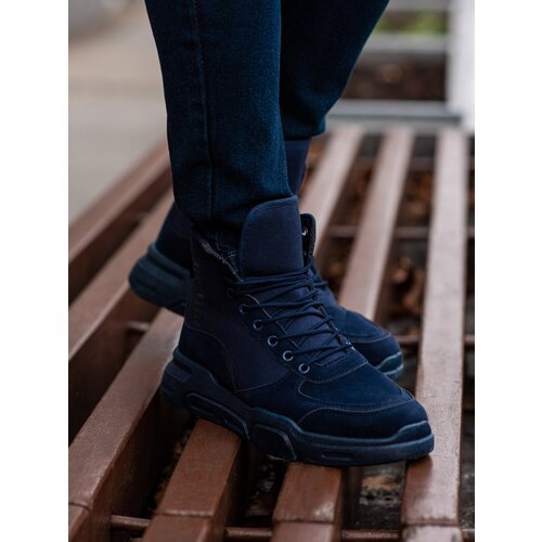 Ombre Men&amp;#039;s ankle sneaker boots with sculpted sole - navy blue Slike