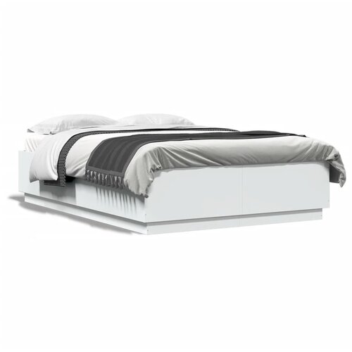 VidaXL Okvir kreveta s LED svjetlima bijeli 150 x 200 cm drveni Slike