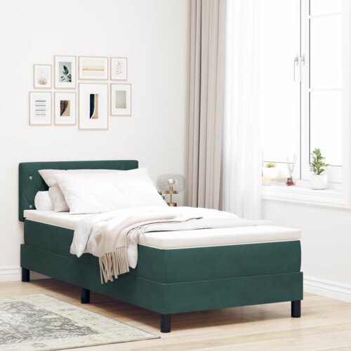 VidaXL Box Spring postelja z vzmetnico in LED temno zelena 90x200 cm žamet Slike