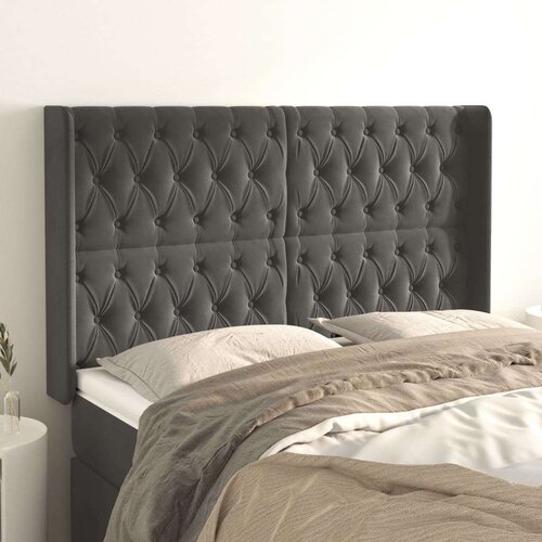  Vzglavje z u&amp;scaron;esi temno sivo 163x16x118/128 cm žamet, (20792837) Slike