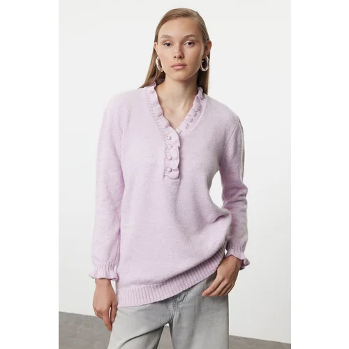 Trendyol Lilac Pearl Buttoned Soft Textured Knitwear Sweater