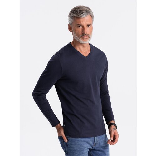 Ombre Men's unprinted V-NECK longsleeve - navy blue Cene