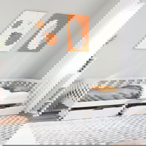 VidaXL Dnevna postelja s predali bela 90x200 cm trdna borovina Slike