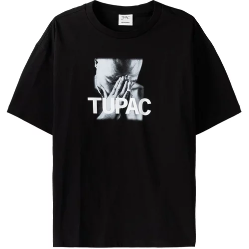 Bershka Majica 'TUPAC' siva / tamo siva / crna / bijela