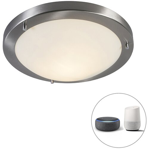 QAZQA Pametna stropna svetilka jeklo 31 cm z WiFi A60 IP44 - Yuma Slike