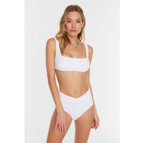 Trendyol White Textured High Waist Bikini Bottom Slike