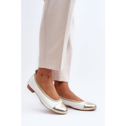 Zazoo 2890 Leather Ballerina White-Gold Slike