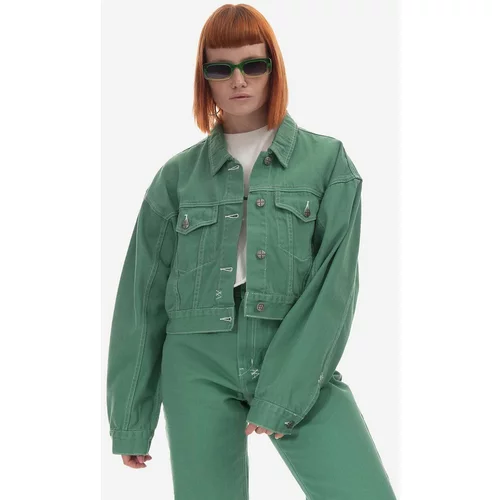 KSUBI Jeans jakna Cropped ženska, zelena barva