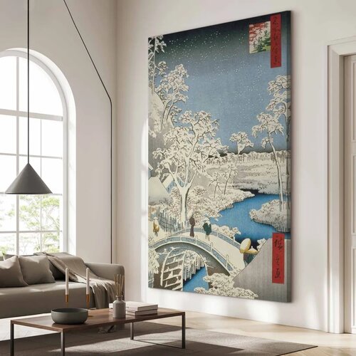  XXL slika - Utagawa Hiroshige &amp;ndash; Drum bridge and Setting Sun Hill at Meguro 93x140 Slike