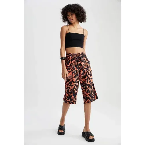 Defacto High Waisted Floral Print Viscose Crop Chinos