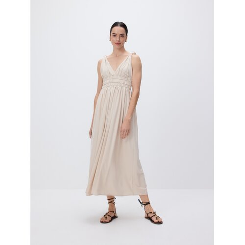 Reserved Nabrana maxi haljina - bež Cijene