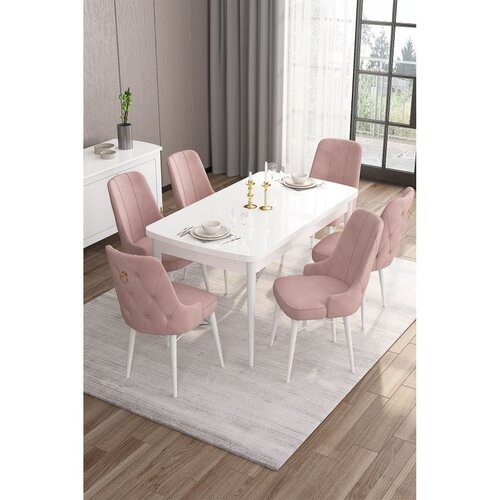 Hanah home Set Trpezarijski sto i 6 stolica Are, Roza-bijela Cene
