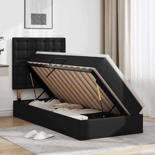  Krevet s od storage s madracem Crna 90 x 190 cm Lažna koža Slike