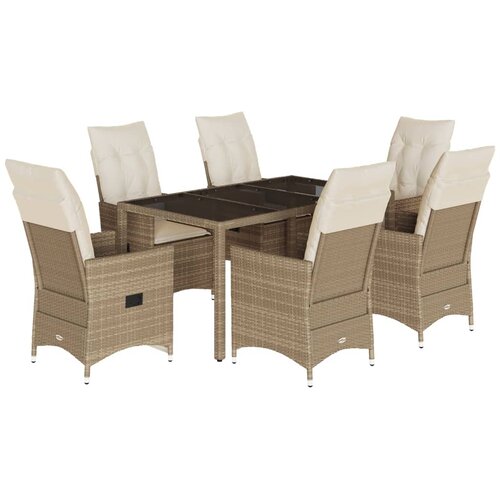  7-dijelni vrtni blagovaonski set od poliratana s jastucima bež 150 x 90 x 75 cm Slike