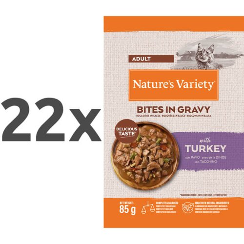 Nature’s Variety Nature's Variety Bites in Gravy Cat Adult puran v omaki, vrečka - 85 g 22 x 85 g Cene