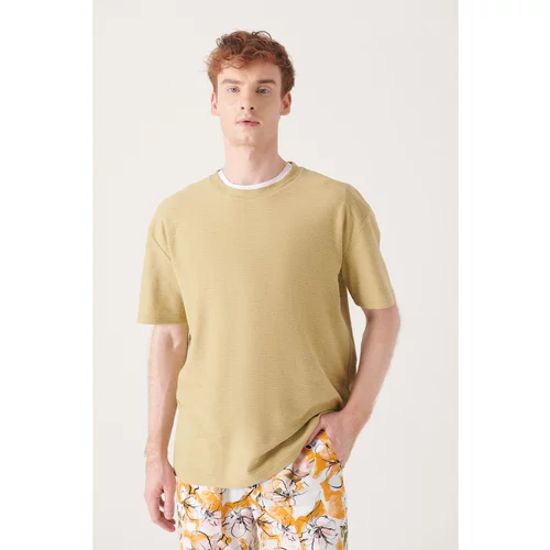 Avva Men's Oil Green Textured Comfort T-shirt