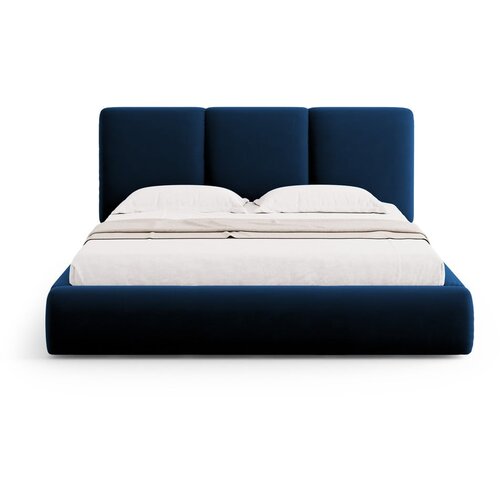 Mazzini Beds Temno modra žametna oblazinjena zakonska postelja s prostorom za shranjevanje in z letvenim dnom 140x200 cm Brody &amp;ndash; Slike