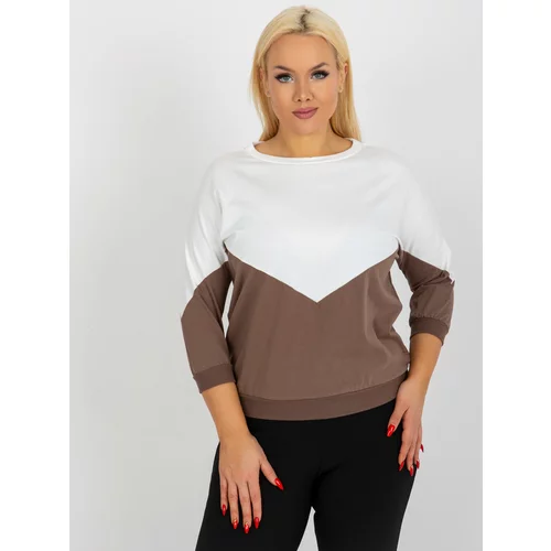 Fashion Hunters Ecru-brown basic blouse plus sizes with 3/4 sleeves