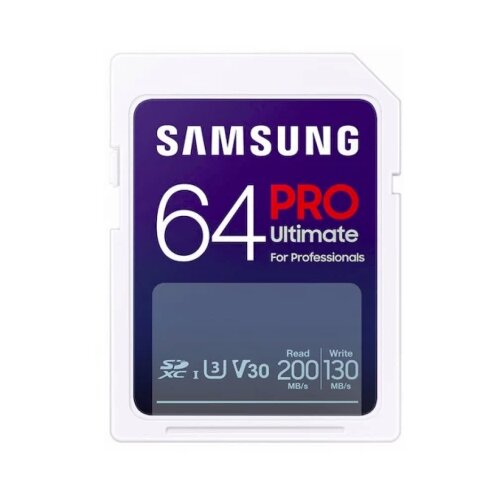 Samsung SD Card 64GB, PRO Ultimate, SDXC, UHS-I U3 V30, Read up to 200MB/s, Write up to 130 MB/s, for 4K and FullHD video recording Cene