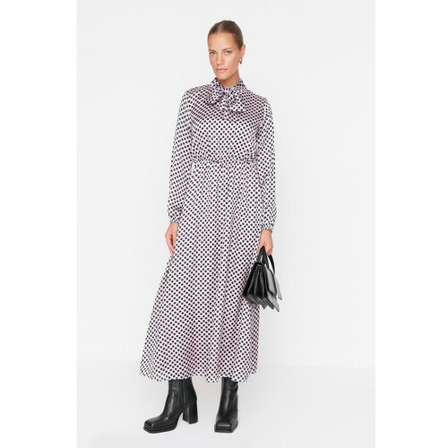 Trendyol Black Collar Scarf Detailed Polka Dot Woven Dress Slike
