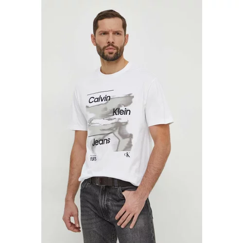 Calvin Klein Jeans Pamučna majica za muškarce, boja: bijela, s tiskom