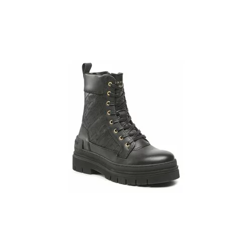 Tommy Hilfiger Pohodni čevlji Lace Up Zip Boot Monogram FW0FW06849 Črna