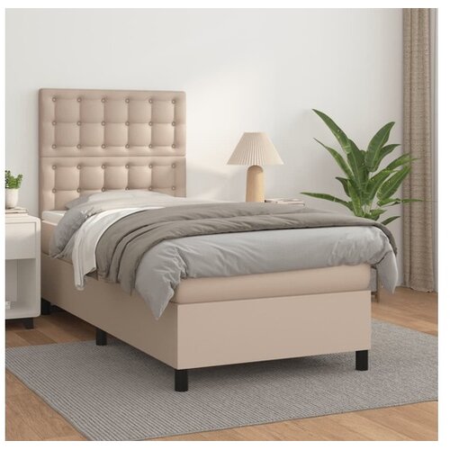  Box spring postelja z vzmetnico kapučino 100x200cm umetno usnje Cene