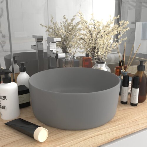 vidaXL Razkošen umivalnik okrogel mat svetlo siv 40x15 cm keramičen Cene