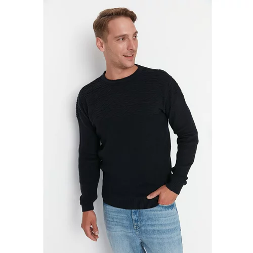 Trendyol Navy Blue Men's Slim Fit Crew Neck Jacquard Knitwear Sweater