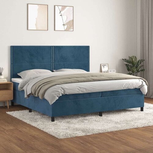  Box spring postelja z vzmetnico temno modra 200x200 cm žamet Slike
