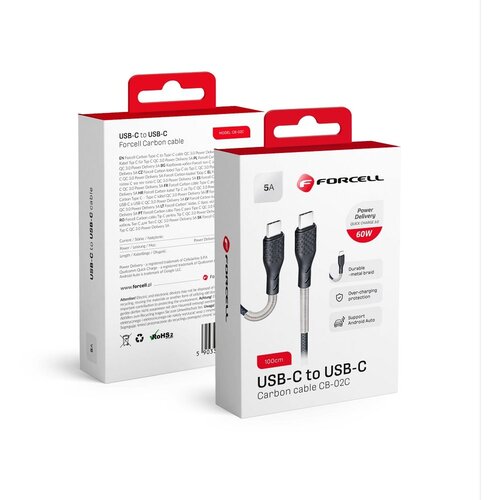Forcell kabal CB-02C type c na type c 5A 3.0 60W 1m crni Slike