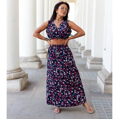 UR/CEO Navy floral set with top and skirt Genova Slike