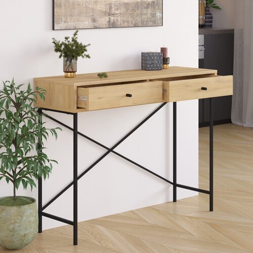Marckeric Stranska mizica z mizno plo&amp;scaron;čo v hrastovem dekorju v naravni barvi 35x110 cm Titan &amp;ndash; Slike