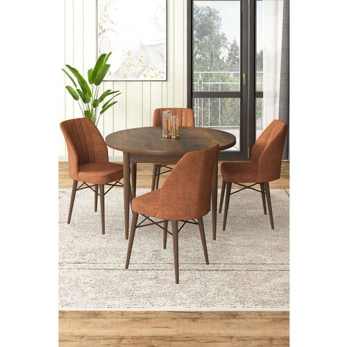 Hanah home rox - baroque, tile red baroquetile red dining table & chairs set (5 pieces) Cene