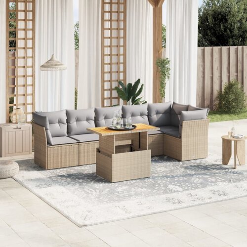 VidaXL 7-dijelni set vrtnih sofa od poliratana s jastucima bež Slike