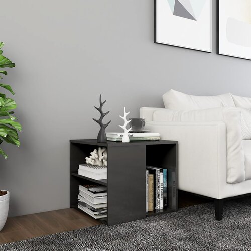 VidaXL Stranska mizica visok sijaj siva 50x50x45 cm iverna plo&amp;scaron;ča Slike