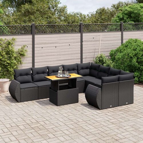 VidaXL 10-dijelni set vrtnih sofa s jastucima crni od poliratana Slike