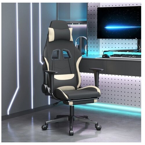  Gaming stolica od tkanine s osloncem za noge crna-krem - Crna i krem 1 Sa naslonom za noge Cijene